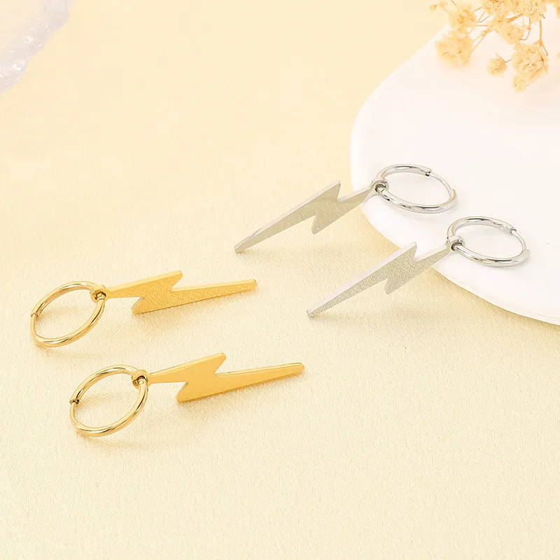 Fashionable Stainless Steel Three-Dimensional Photosensitive Surface Lightning Shaped Temperament Neutral Earring Jewelry