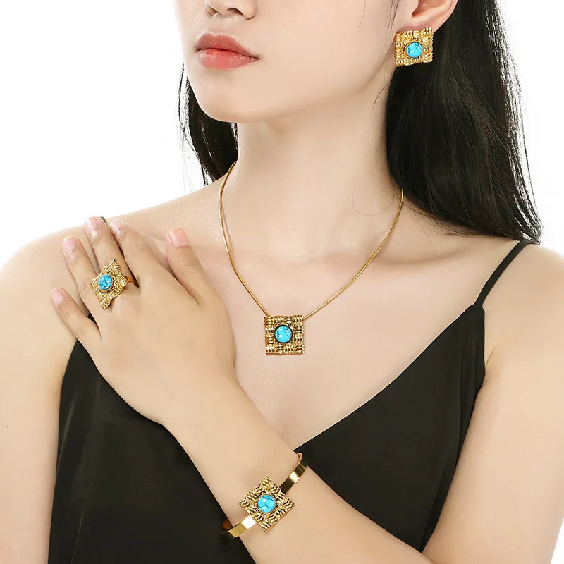 Stylish Four-Piece Earring Set with Beautiful Inlaid Stone Accents