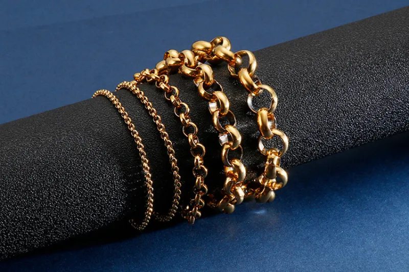 Wholesale Punk Jewelry Multi-Size Bracelet Stainless Steel Simple Silver Gold Chain Bracelet