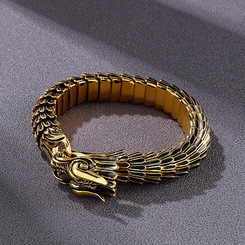 Zodiac Dragon Bracelet, Dragon Scale Pattern, Bold Style, Men's Bracelet, Vintage Stainless Steel Dragon Bone Jewelry, Factory Direct Sales