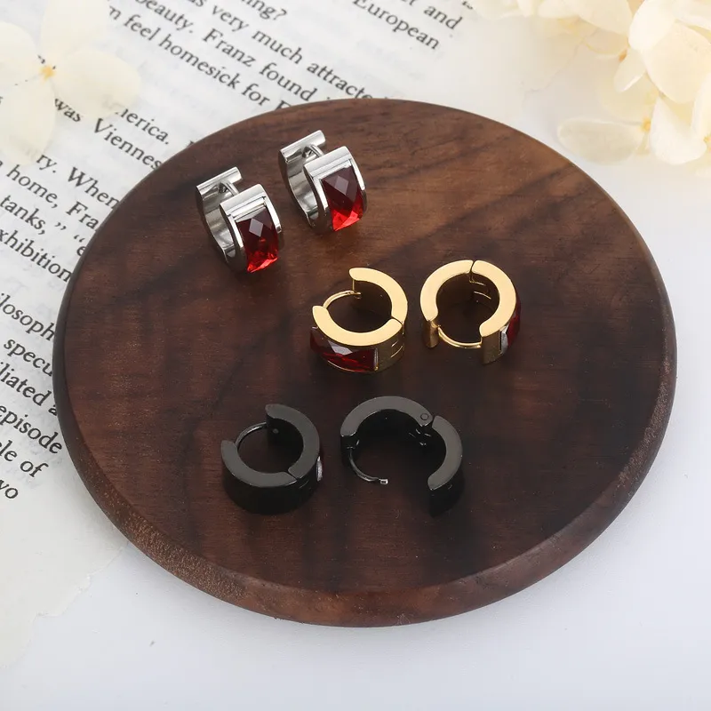 New Niche Design Ins Style Stainless Steel Circular Outer Arc Inlaid Gemstone Temperament Earrings
