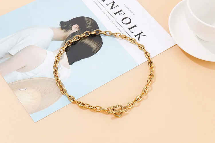 Personalized Stainless Steel Heart-Shaped Pendant Thick Chain Jewelry Sets