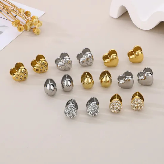 Fashion Double-Sided Heart Rhinestone-Embedded Ear Buckles 18K Gold-Plated Stainless Steel Smooth Earrings