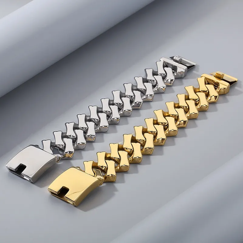 Hip Hop Personalized Stainless Steel Thick Diamond Classic Cuban Chain Men's and Women's Bracelet Necklace