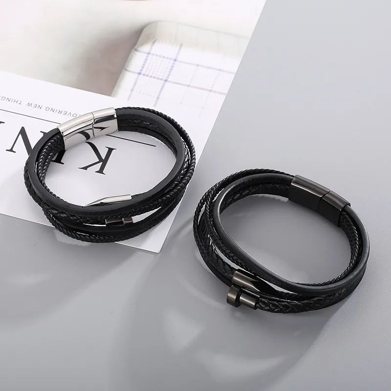 Jewelry Wholesale Stainless Steel Nails Creative Multi-Layer Woven Leather Bracelet