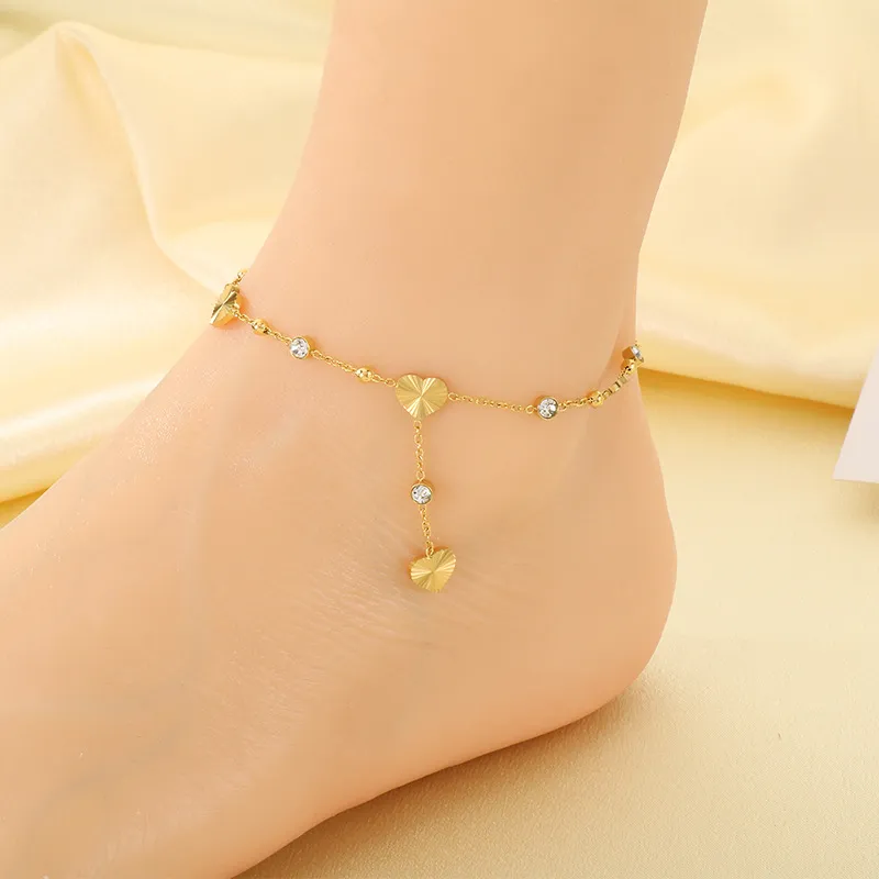Stainless Steel Paired with Shell Heart-Shaped Element Anklet Chain, Fashionable Women's Jewelry