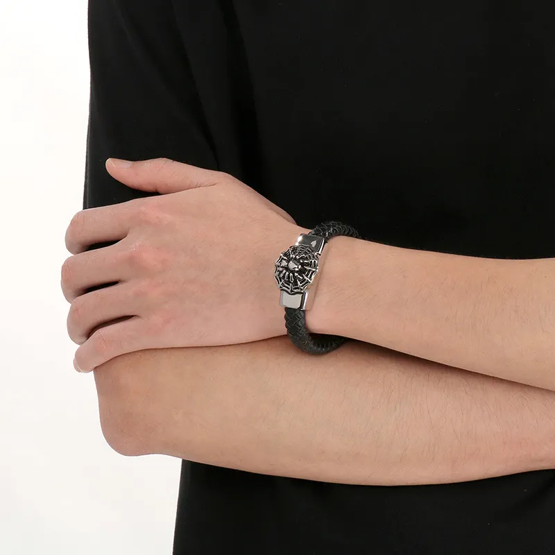 Fashion Leather Bracelet Lion Snake Skull Stainless Steel Men's Leather Bangle
