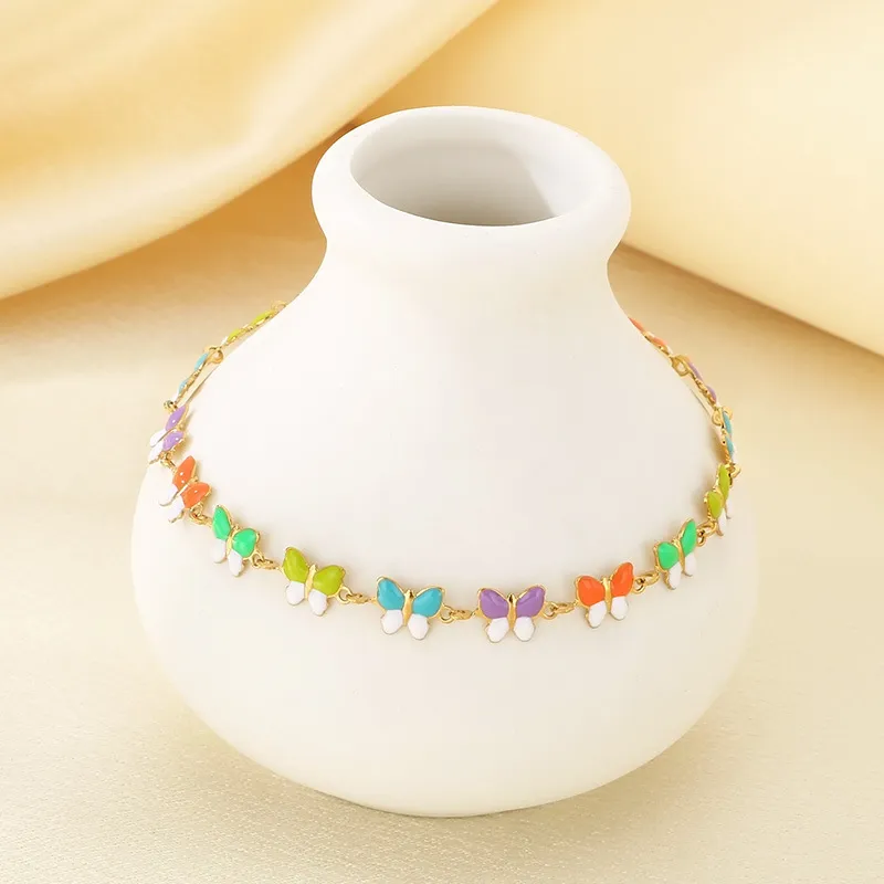 Bohemian Summer Accessories Bead Enamel Wheat Butterfly Stainless Steel Anklets for Women