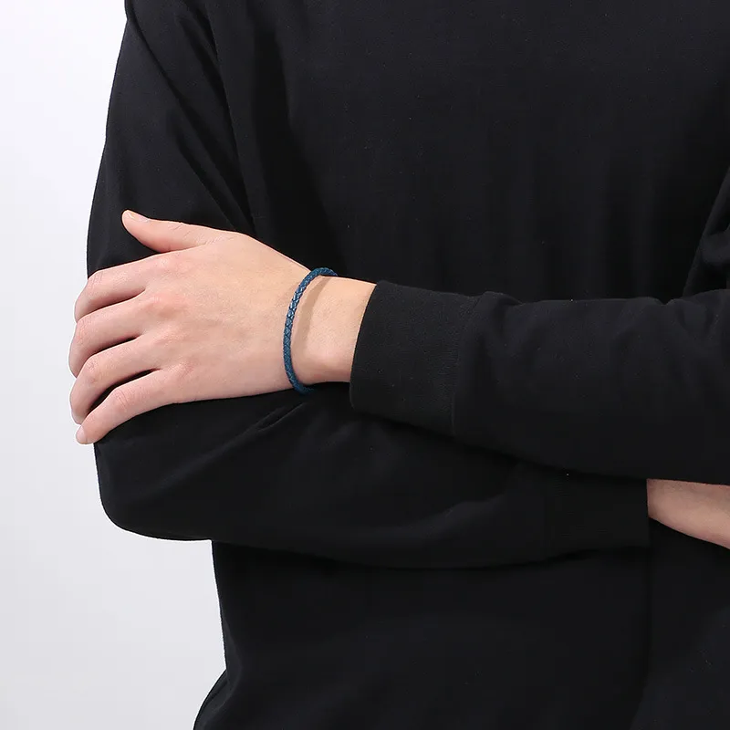 Jewelry Wholesale Niche Design Ins Style Stainless Steel C-Shaped Open Woven Leather Bangle