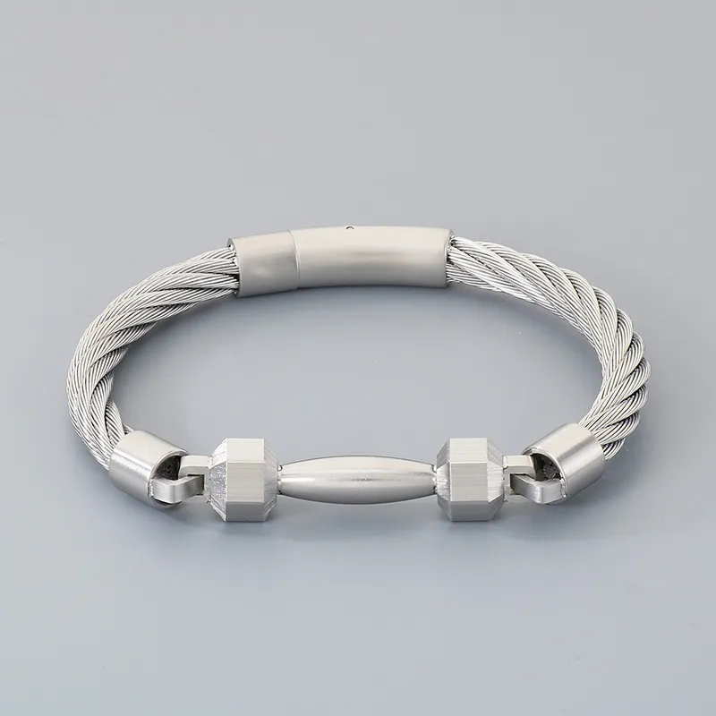 Trendy and Personalized Stainless Steel Creative Barbell Men's Steel Wire Bracelet Jewelry