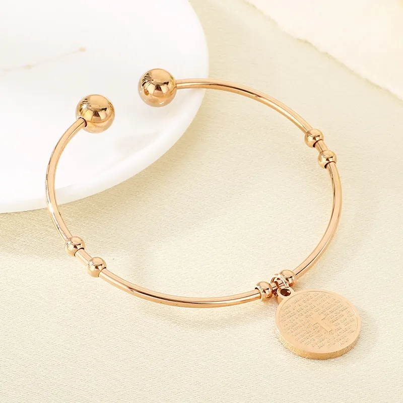 Stylish 18K Gold Round Cross Stainless Steel Openning Bangle Jewelry Wholesale