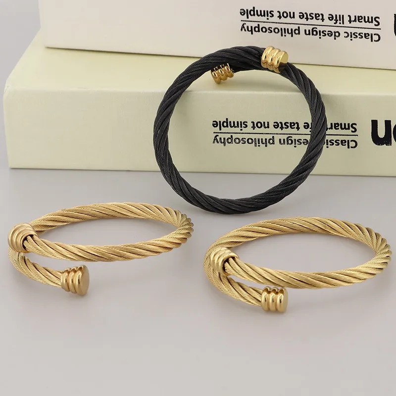 Personalized Stainless Steel Winding Geometric Steel Wire Rope Open Bangle Accessories