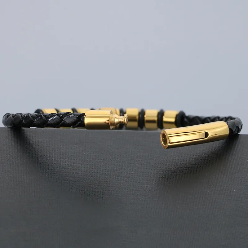 Trendy Men's Stainless Steel Unique Woven Geometric Mesh Leather Bracelet