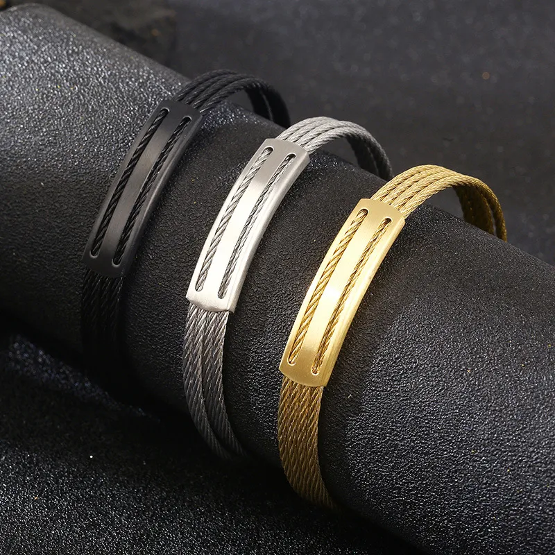 Popular Men's Personalized Stainless Steel Four Layer Steel Wire C-Shaped Open Bangle