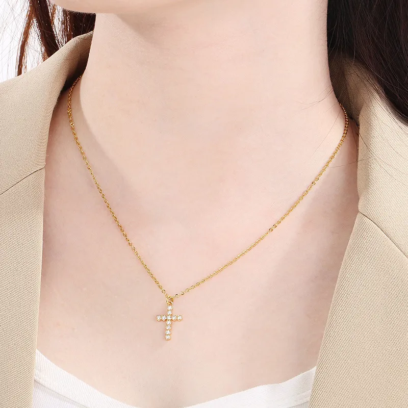 Fashion Rhinestone Cross Clavicle Chain Ins Starry Sky Stainless Steel Necklace Wholesale