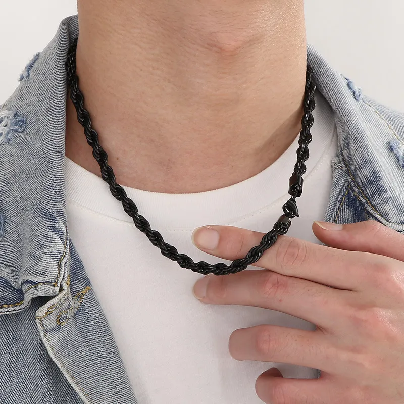 Simple Style Stainless Steel Multi Size Necklace Fried Dough Twists Rope Chain Lovers Necklace