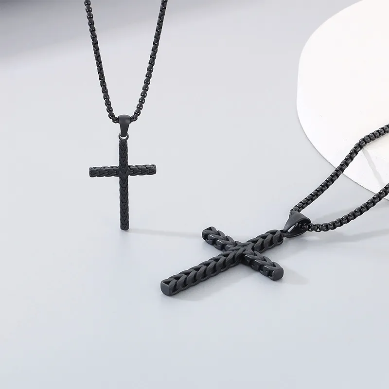 Stainless Steel Jewelry Vintage Wheat Spike Cross Hip-Hop Necklace