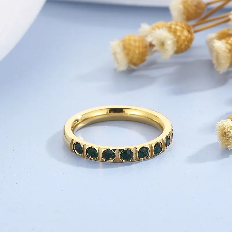 Fashion Colorful Diamond Ring Jewelry Gold Plated Titanium Steel Ring
