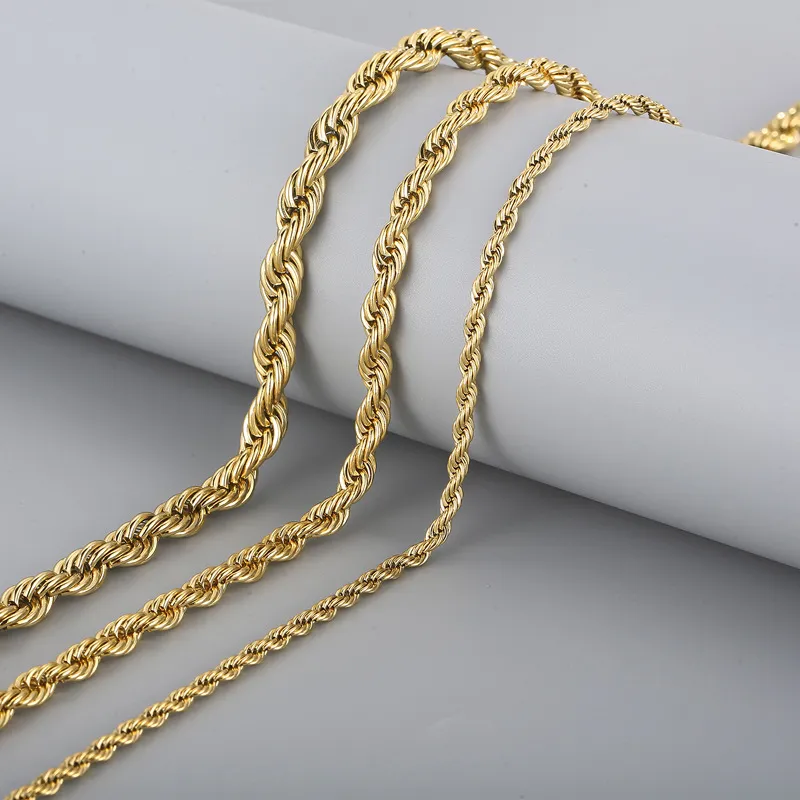 Simple Style Men and Women's Stainless Steel Multi Size Woven Fried Dough Twists Chain Necklace