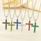 Multi-Colored Diamond-Encrusted Cross Pendant Stainless Steel Tennis Chain Jewelry