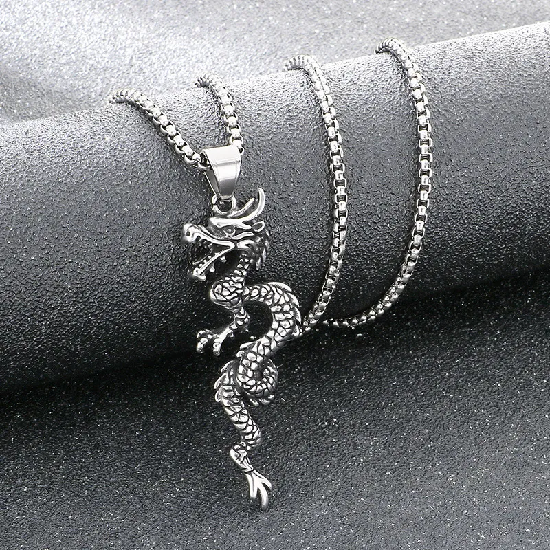 Mighty Flying Dragon Direct Sales Stainless Steel Accessories Ethnic Style Retro Personality Zodiac Dragon Stainless Steel Men's Pendant