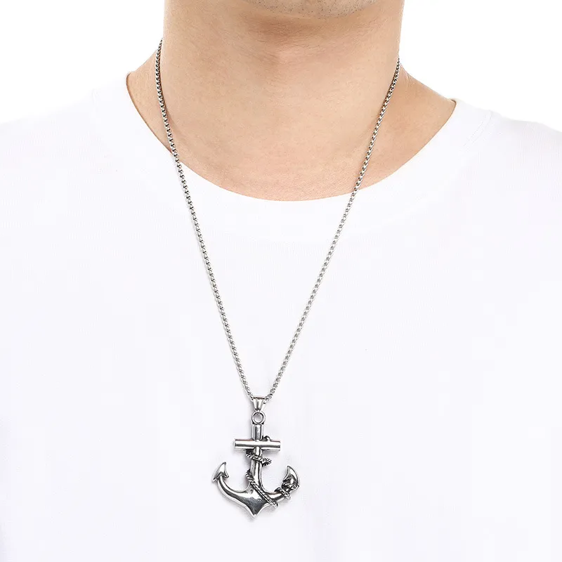 Dark Retro Navigation Rudder Pendant Punk Retro Cross Skull Anchor Stainless Steel Men's Pendant