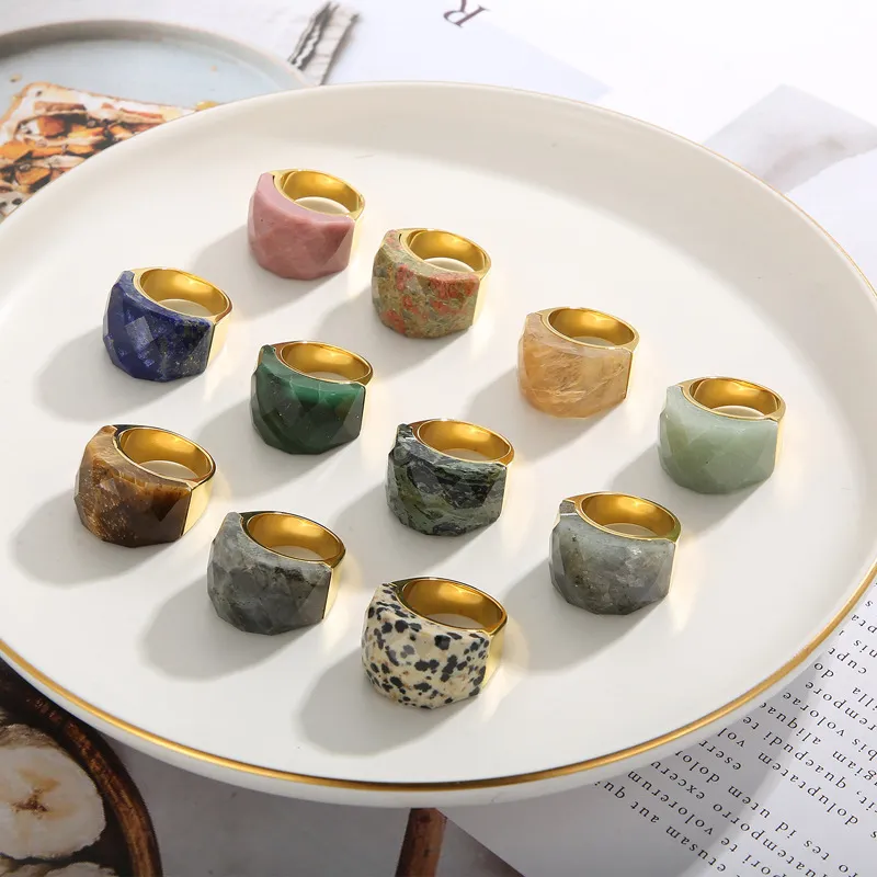Fashion Colorful Crystal Finger Ring Durable Stainless Steel Vacuum Plated Glass Rings