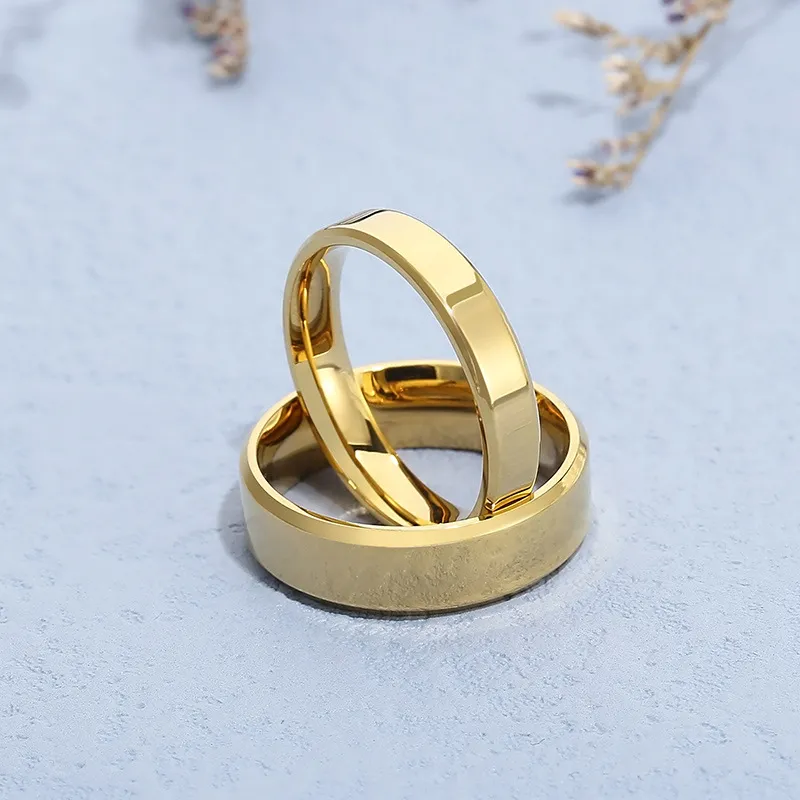 New Arrival 4/6mm Double-Bevel Polished Mirror Stainless Steel Minimalist Couple Rings Jewelry