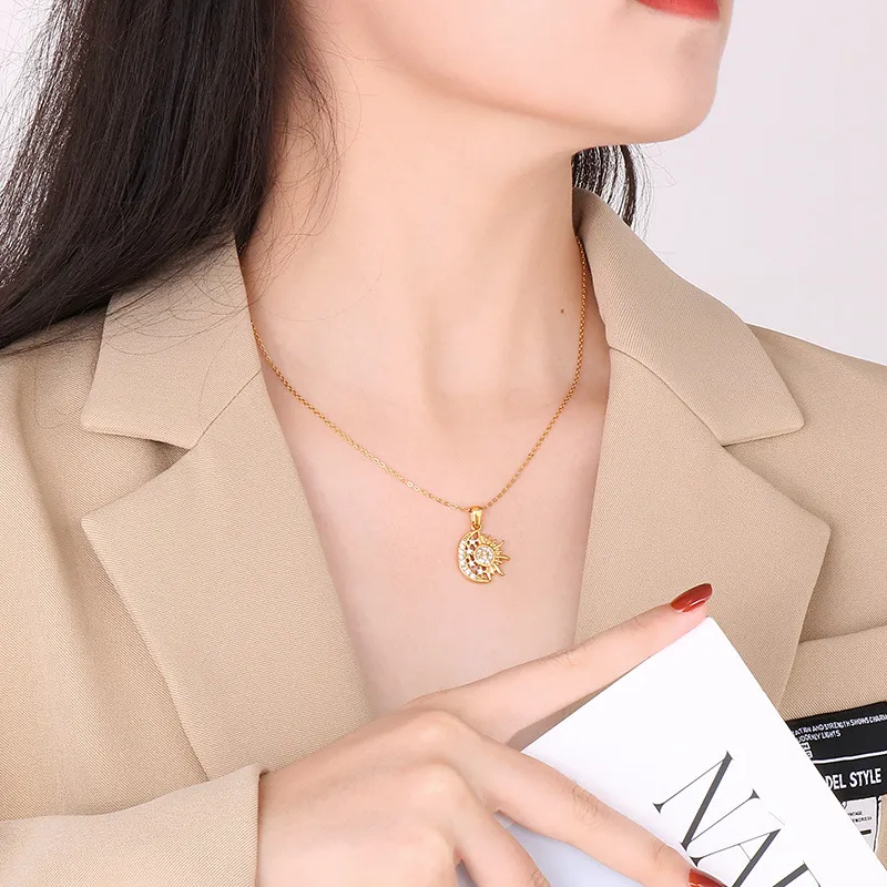 Irregular Pattern Square Necklace with Stars, Moon, Sun, and Entertainment Pendant Inlaid with Zircon Stainless Steel Necklace