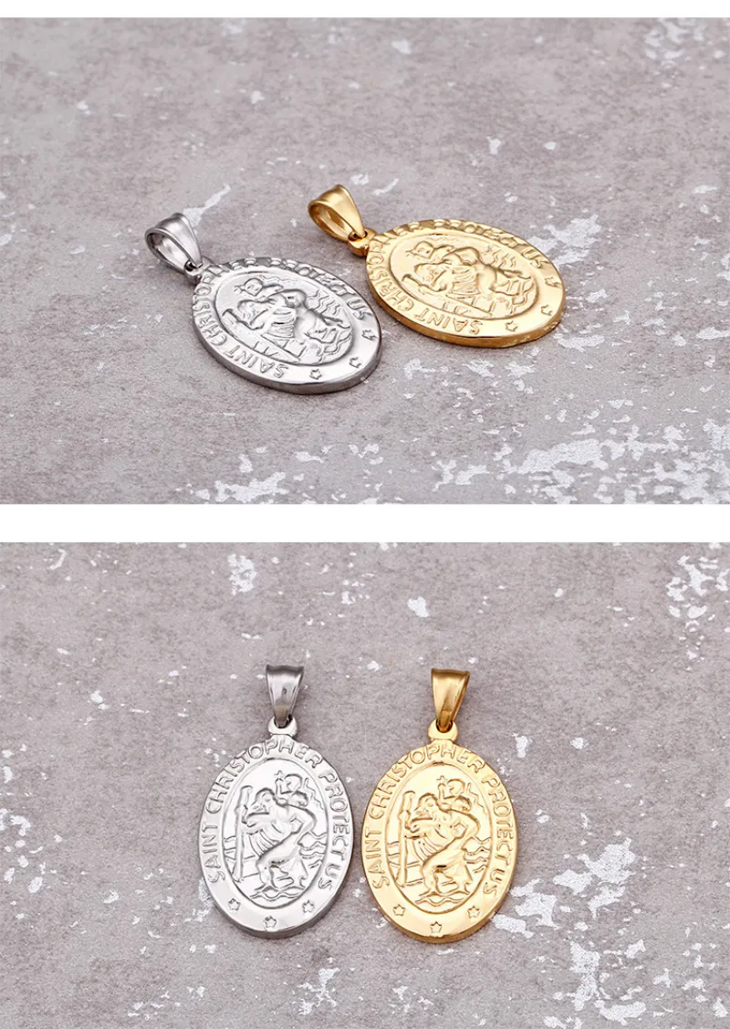 Komi Saint Benedict Christian Stainless Steel Disc Necklace Priest Exorcist Pendant