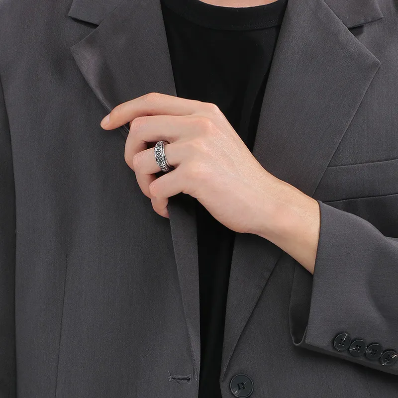 Fashion Retro Stainless Steel Creative Nordic Viking Rune Rotatable Ring Jewelry Wholesale