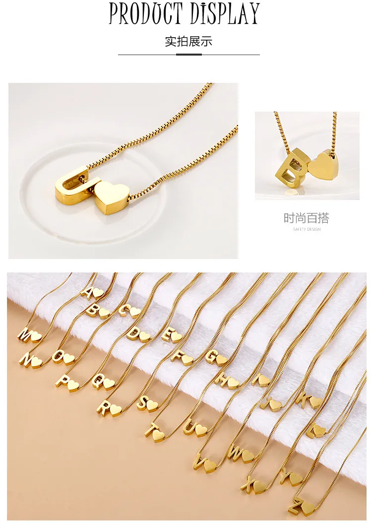 Minimalist and Personalized Stainless Steel 26 Letter Heart Pullable Necklace Wholesale