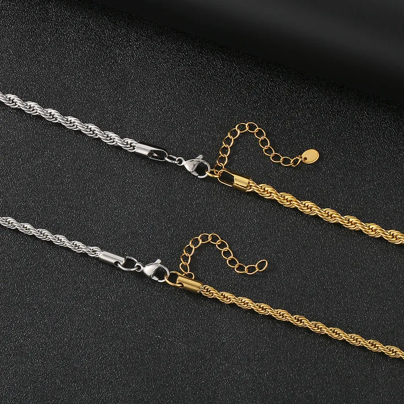 Cross-Border Versatile Vegetarian Bracelet, European and American Popular Hip-Hop Adjustable Fried Dough Twists Chain Stainless Steel Necklace