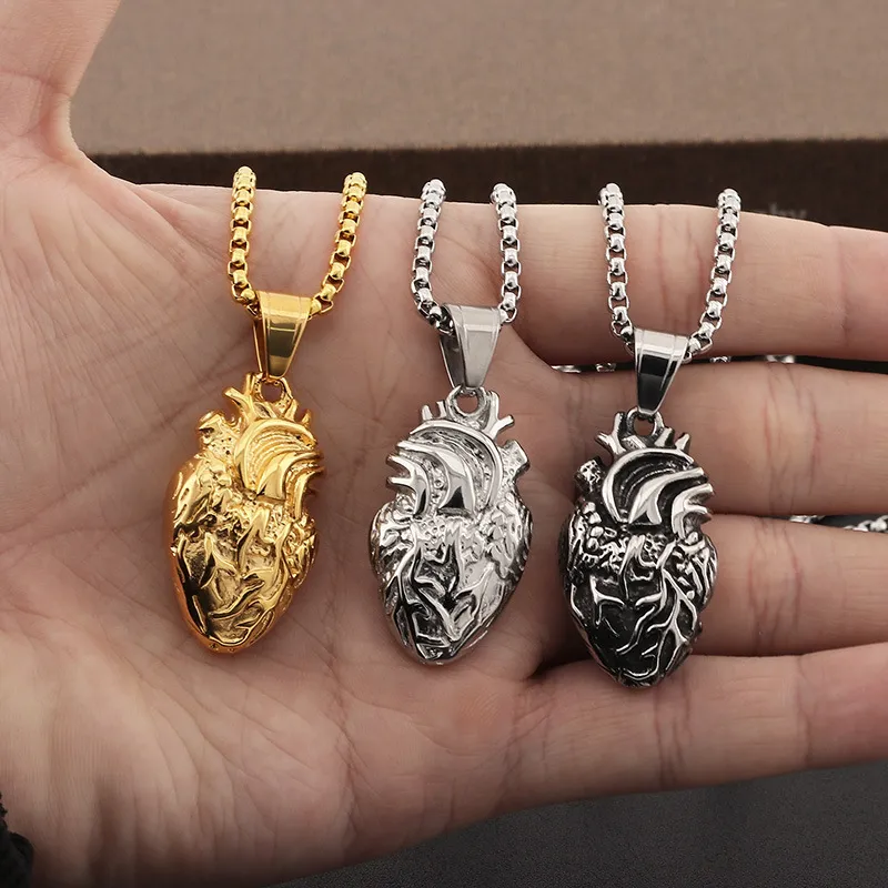 New Design Men Stainless Steel Anatomical Organ Human Heart Necklace