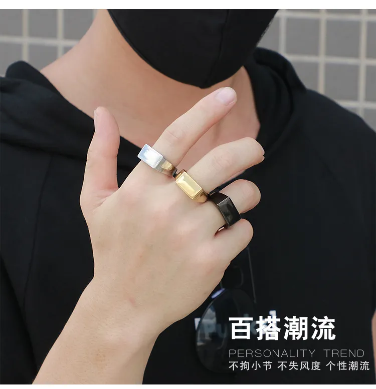Stainless Steel Jewelry Men's Fashionable Glossy Engraved Ring