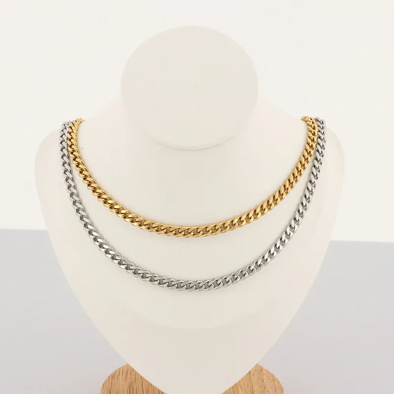 Fashion Minimalist Cuban Link Chain Necklace Hexagon Polished Unisex Stainless Steel Necklace