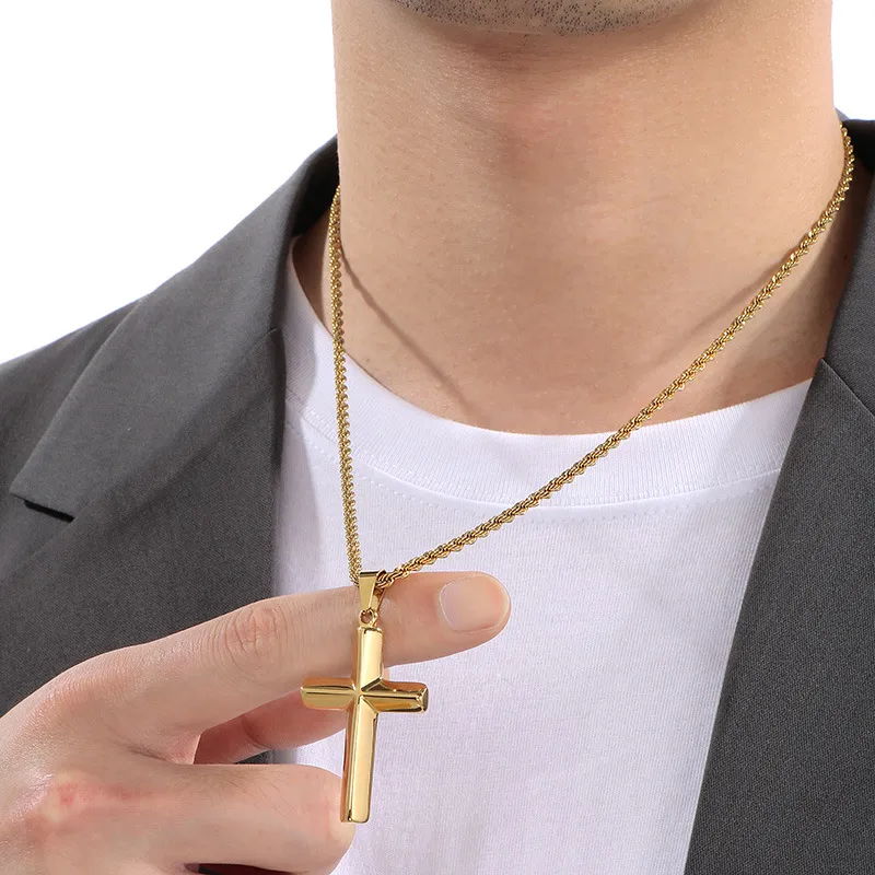 Simple Smooth Cross Pendant Necklace, Stainless Steel Jewelry