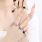 Stainless Steel Square Inlaid Glass Ring, European and American Retro Color Ring Jewelry