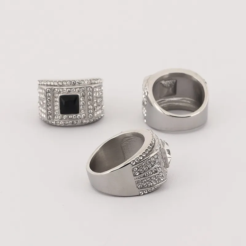 Cross-Border Fashionable Colored Gemstone Ring, European and American Hip-Hop Style, Studded with Diamonds, with a Solid Stainless Steel Texture, Men's Ring