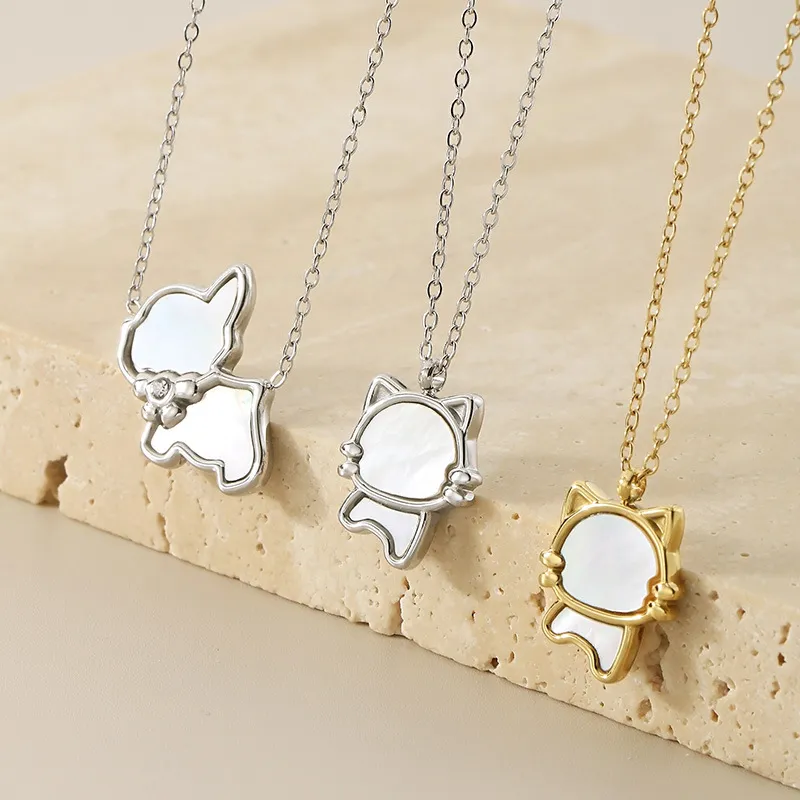Stainless Steel Paired with Shell, Cat, Dog, Ins Style Jewelry, Collarbone Necklace