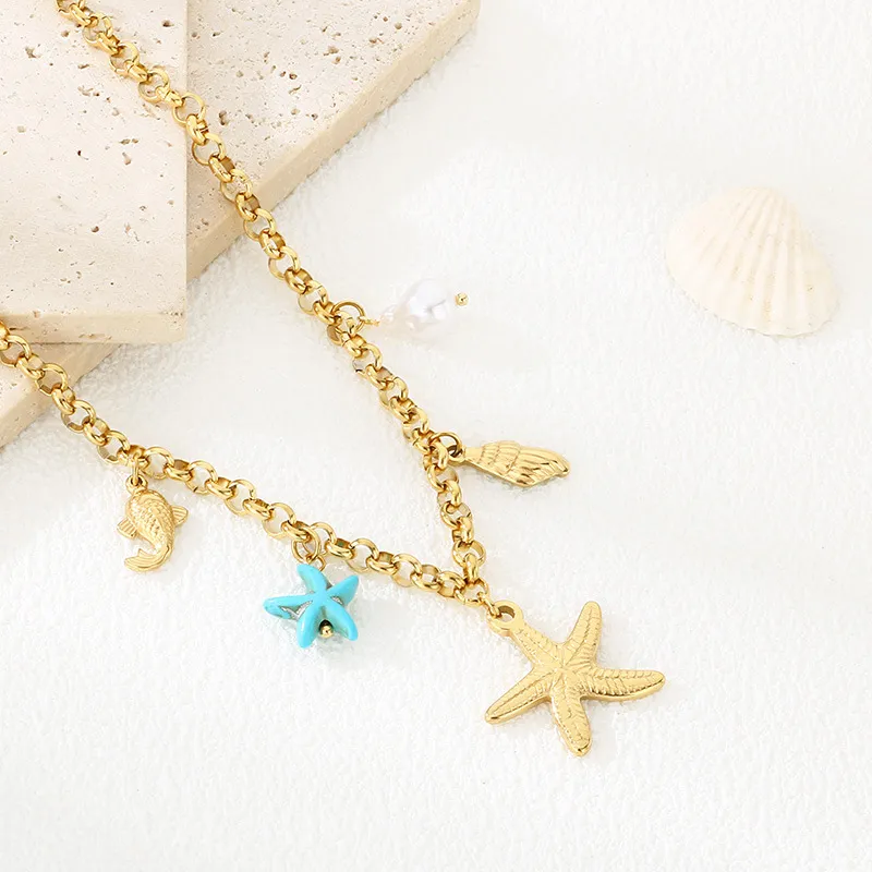 18K Gold Chain Ocean-Inspired Necklace Stainless Steel Jewelry