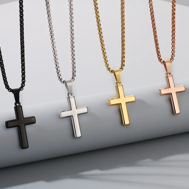 European and American Stainless Steel Cross Men's Pendant Necklace Geometric Couple Versatile Necklace Accessories