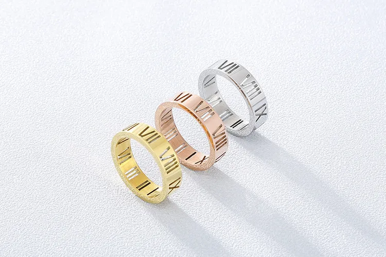 Personality Stainless Steel Hollow Roman Numeral Women's Ring Jewelry Wholesale
