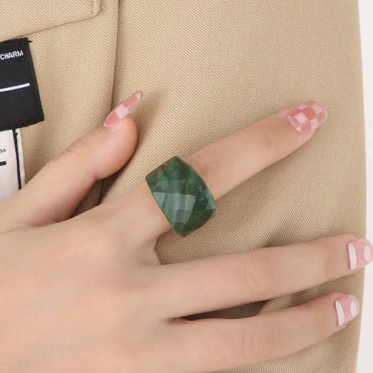 18K Gold Plated Women's Colorful Natural Stone Statement Ring