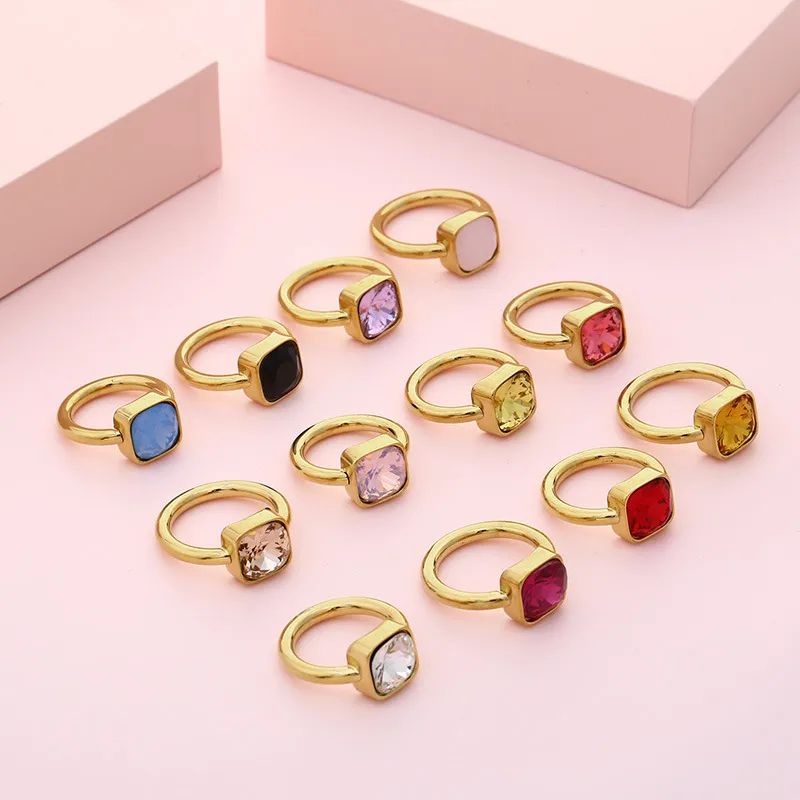 European American Fashion Multi-Color Zircon Rings - Stylish Stainless Steel Jewelry for Women Wholesale