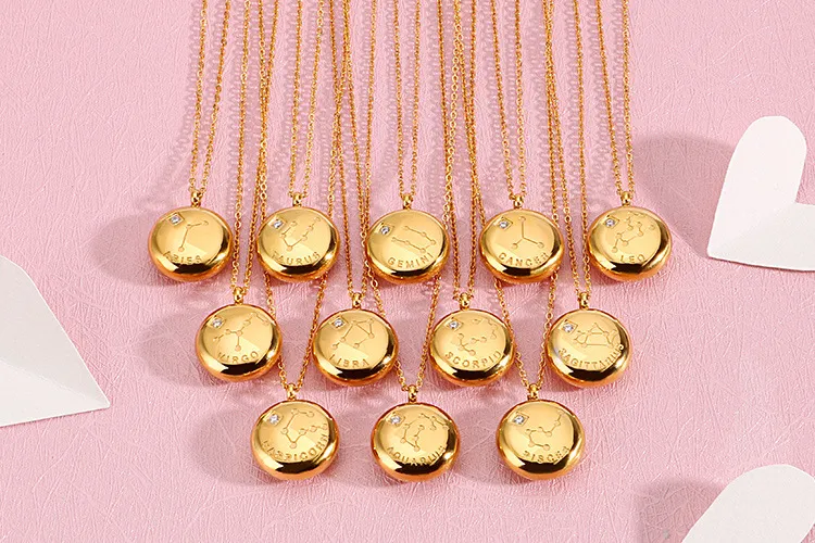 New Arrival 12 Constellation Gold Stainless Steel Guardian Necklace Gift Girlfriend Wholesale