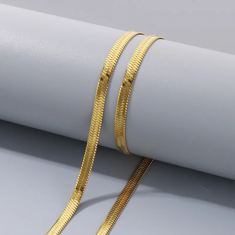 18K Gold-Plated Stainless Steel Blade Chain Necklace Extender 2/3/4/5mm Chain Jewelry Necklace