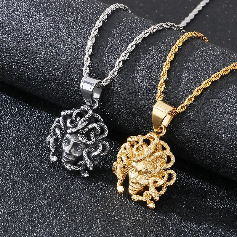 Men's Stainless Steel Cast Snake Pendant Necklace Punk Style Jewelry