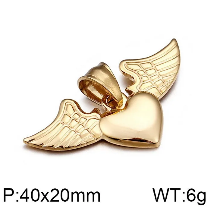 Kalen Fashion Stainless Steel Creative Angel Wings Peach Heart DIY Pendant