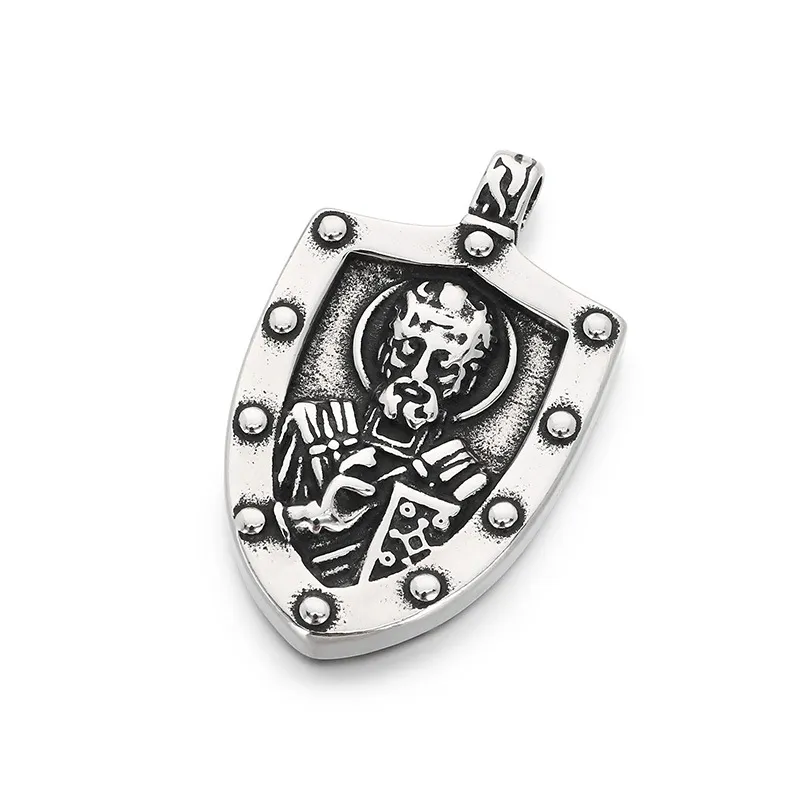 Personalized Double Sided Totem Guardian Talisman Shield Pendant Retro Portrait Cross Sacred Heart Stainless Steel Men's Pendant